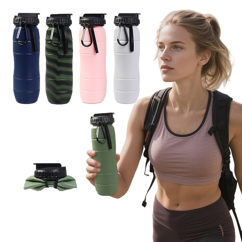 21.98oz Silicone Foldable Water Cup, Lightweight Outdoor Sports Water Bottle, Portable Water Bottle with Straw, Lanyard and Hook for Easy Storage, Suitable for Both Men and Women, Ideal for Fitness, Hiking, Cycling, and Camping