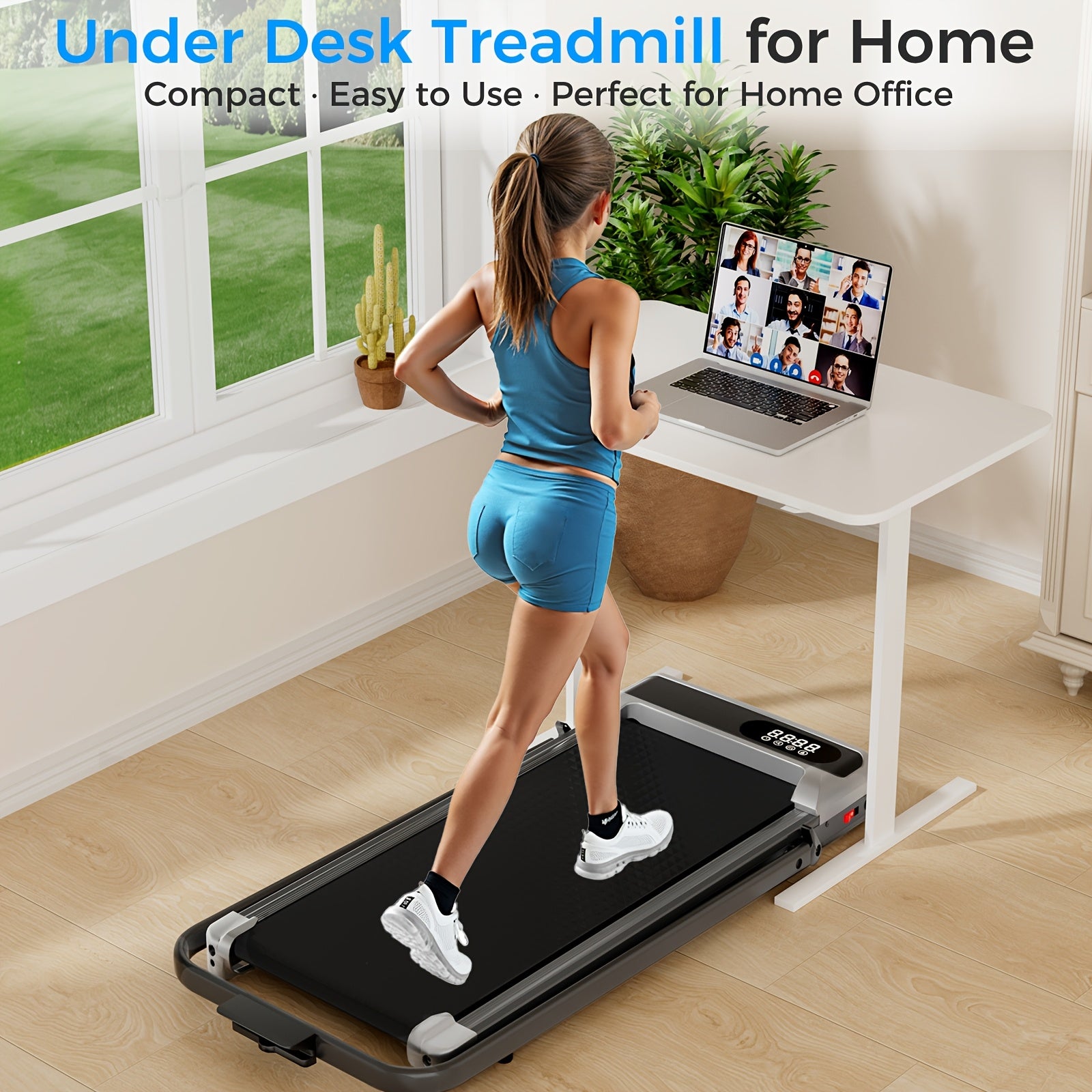 AITEID Walking Pad, 2.5 HP Under Desk, 2in 1 Foldable for Home, Walking Pad with Handle Bar, Widened Running Belt with Remote Control & LED Screen