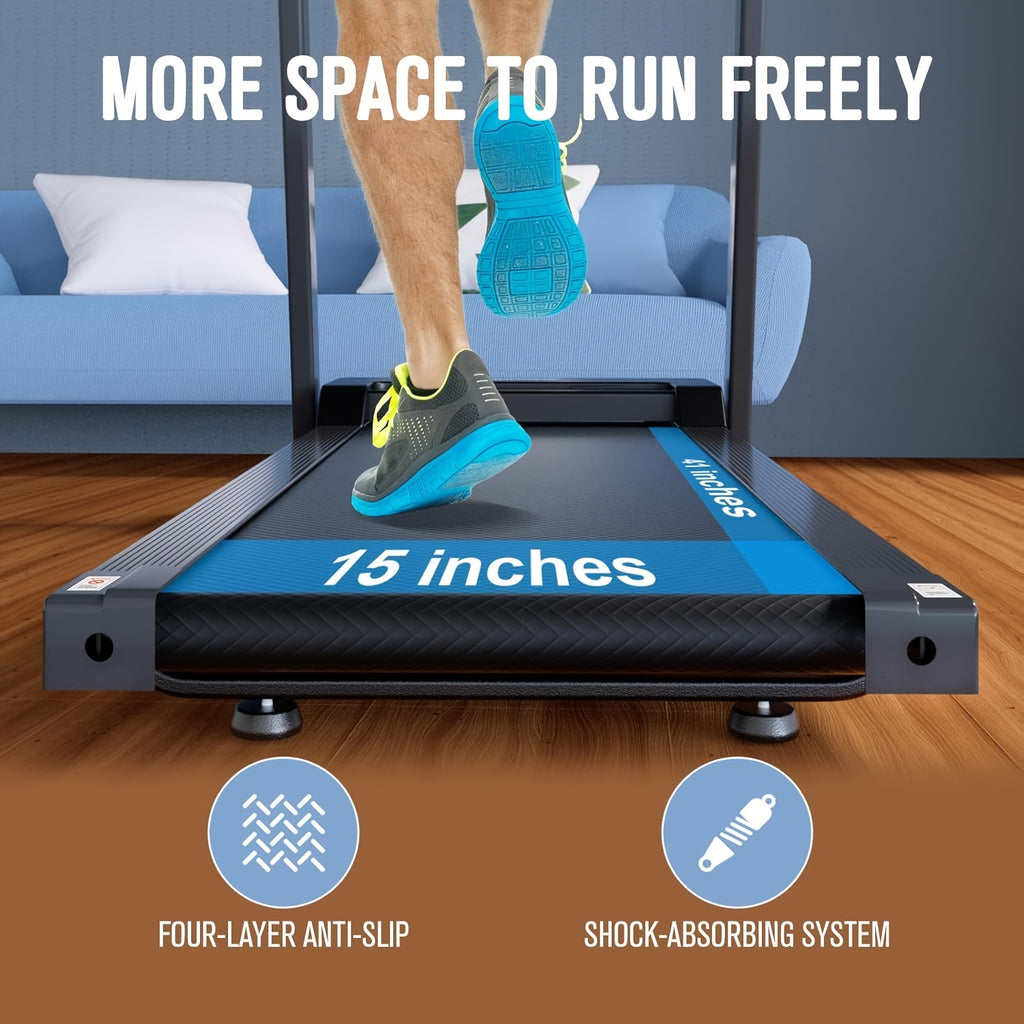 Portable Foldable Treadmill, 3.0 HP Small Treadmills for Home Office with 300 LBS Capacity, Walking Treadmill with Handle Bar, Folding Running Walking Compact Treadmill with LED Display, Without Battery