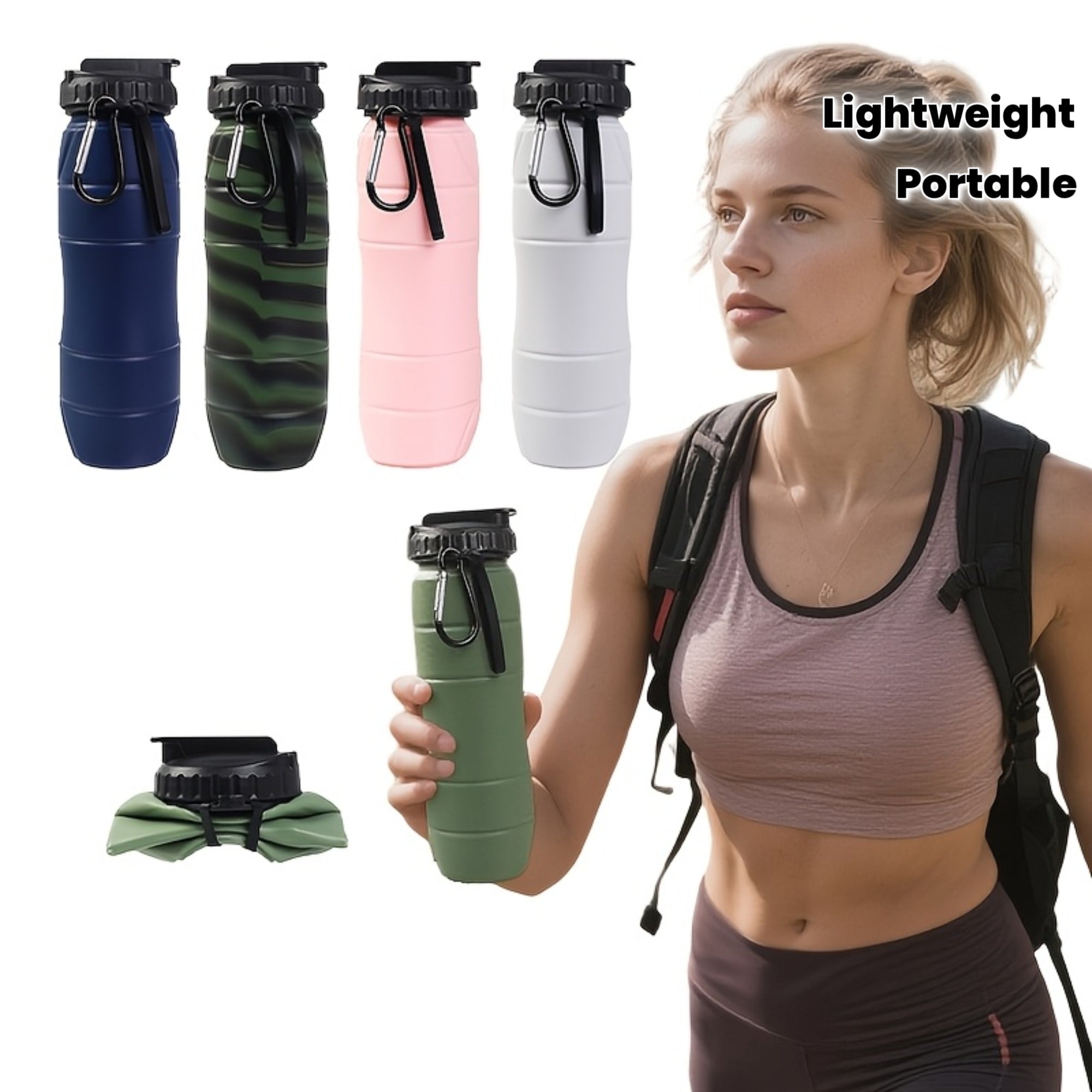 21.98oz Silicone Foldable Water Cup, Lightweight Outdoor Sports Water Bottle, Portable Water Bottle with Straw, Lanyard and Hook for Easy Storage, Suitable for Both Men and Women, Ideal for Fitness, Hiking, Cycling, and Camping