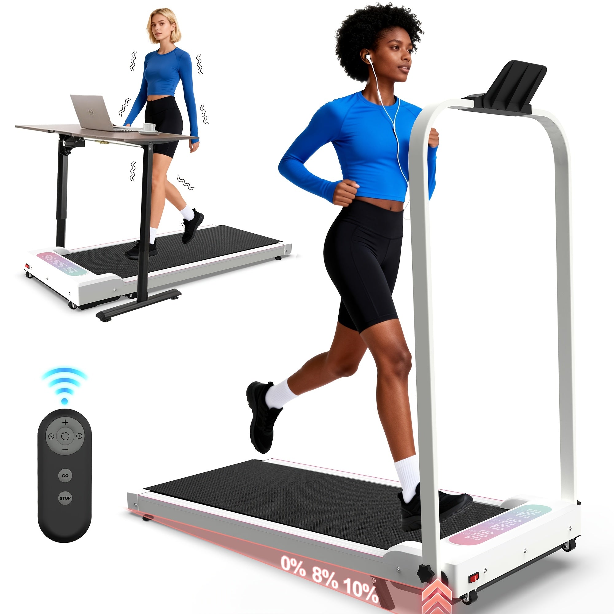 Foldable Treadmill with Handle Bar & Incline, 2in 1 Upgrade Portable Under Desk Walking Pad And Vibration Pad with Remote Control for Home Office Small Spaces