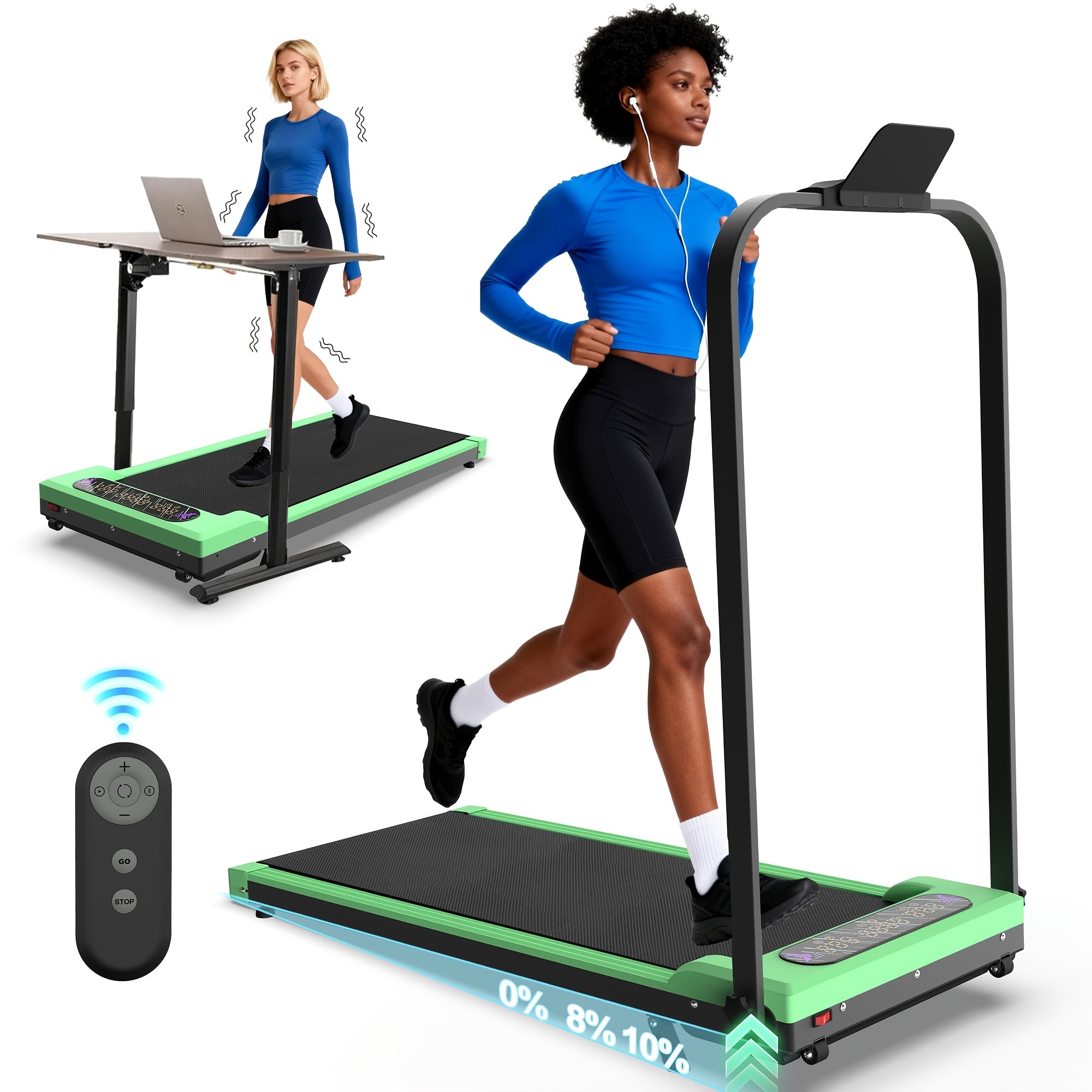Foldable Treadmill with Handle Bar & Incline, 2in 1 Upgrade Portable Under Desk Walking Pad And Vibration Pad with Remote Control for Home Office Small Spaces