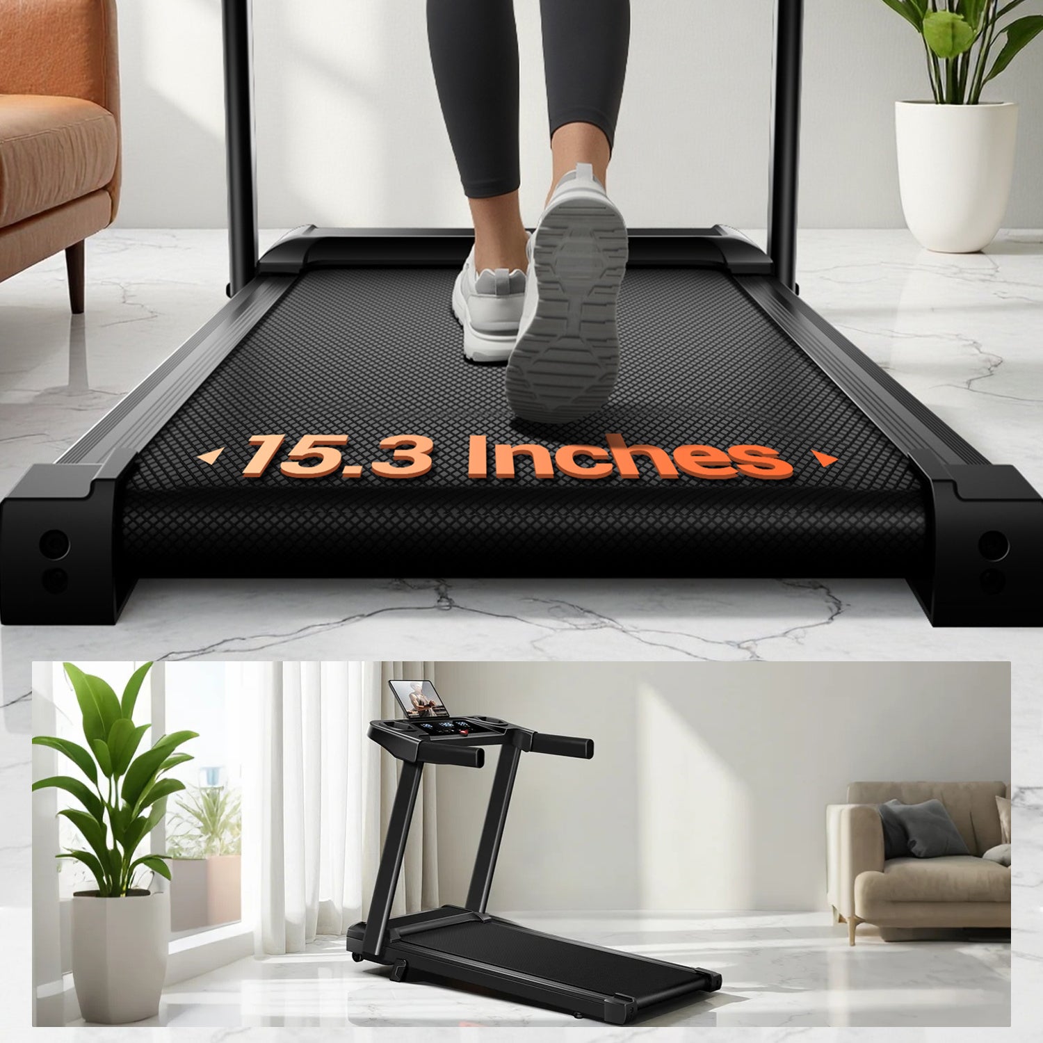4-in-1 Treadmill with 6% Incline, Portable Treadmills for Home with Handle, Foldable Treadmills for Home and Office, 300 Lbs Weight Capacity, Three Touch Screen