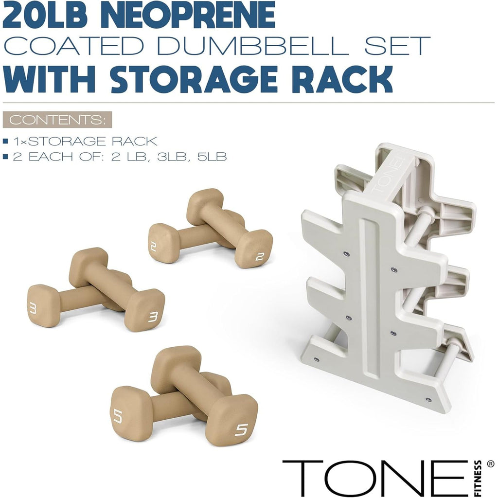 WF ATHLETIC SUPPLY 20 lbs SET of Neoprene Zen Dumbbells with Rack- Black