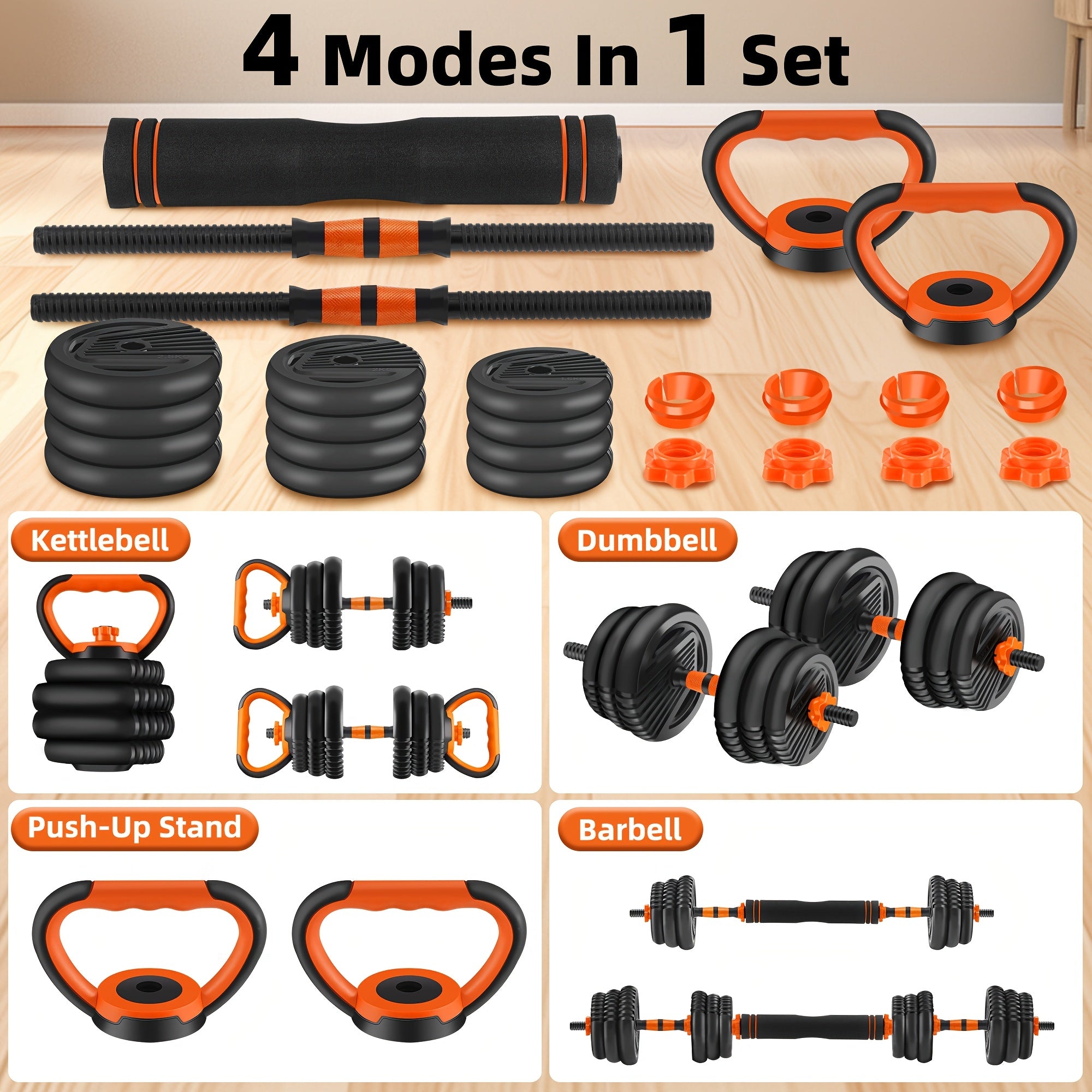 70Lb Adjustable Dumbbell Set, Versatile Weight Combination with Connectors to Support 4-in-1 Design: Dumbbells, Barbells, Kettlebells And Push-up Stand - Perfect for Home Gym