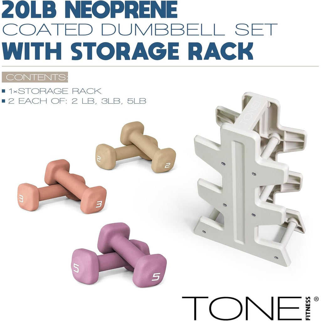 WF ATHLETIC SUPPLY 20 lbs SET of Neoprene Zen Dumbbells with Rack- Black