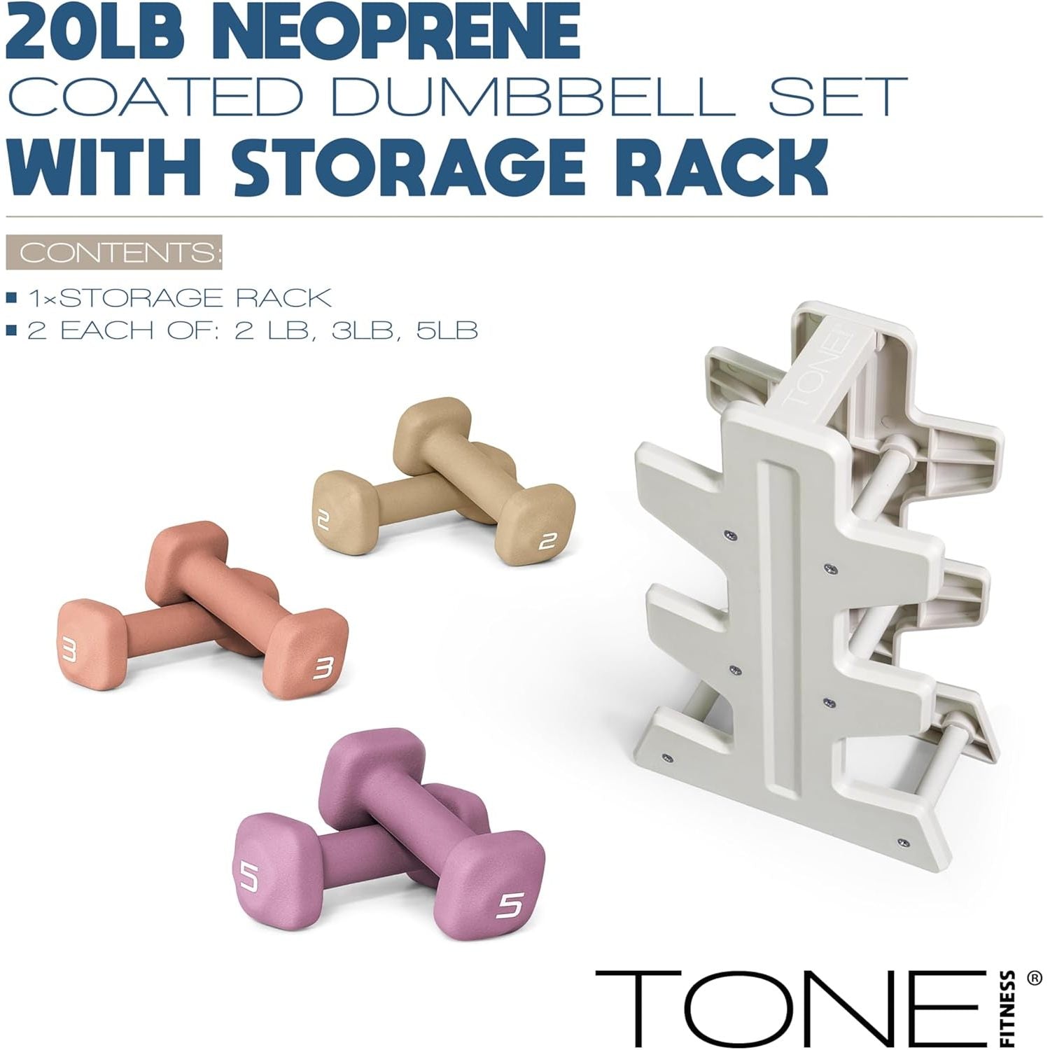 WF ATHLETIC SUPPLY 20 lbs SET of Neoprene Zen Dumbbells with Rack- Black