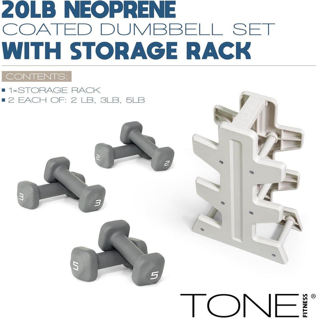 WF ATHLETIC SUPPLY 20 lbs SET of Neoprene Zen Dumbbells with Rack- Black