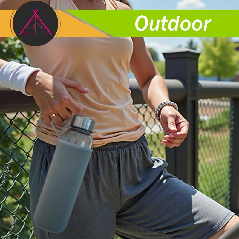 32oz Glass Water Bottle with Stainless Steel Lid & Neoprene Sleeve - Thermal, Leakproof for Hot\u002FCold Drinks, Matte for, Gym, Camping, Outdoor Activities - Durable Hydration Bottle