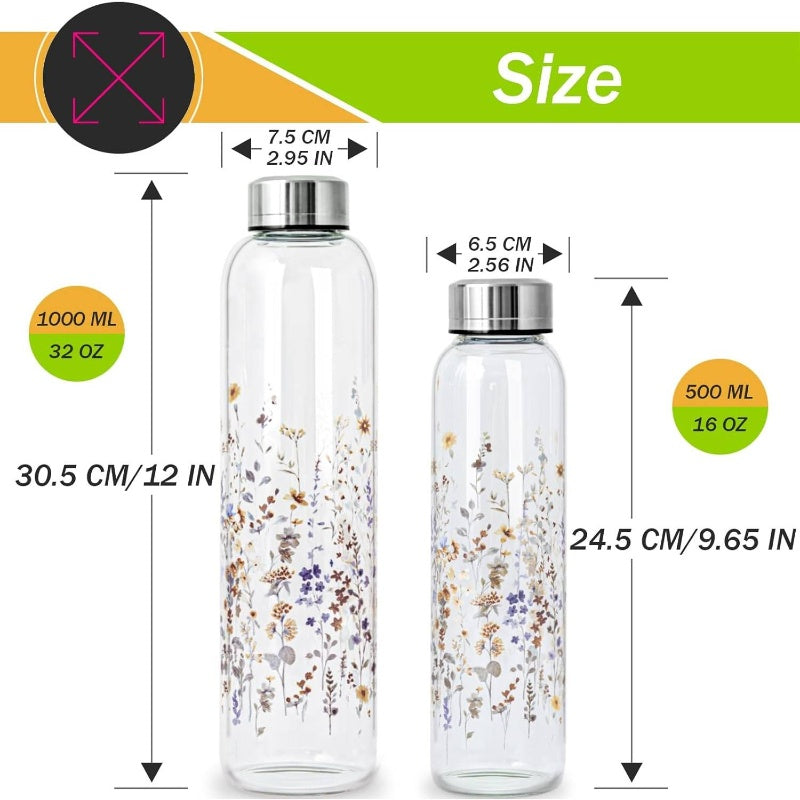 32oz Glass Water Bottle with Stainless Steel Lid & Neoprene Sleeve - Thermal, Leakproof for Hot\u002FCold Drinks, Matte for, Gym, Camping, Outdoor Activities - Durable Hydration Bottle