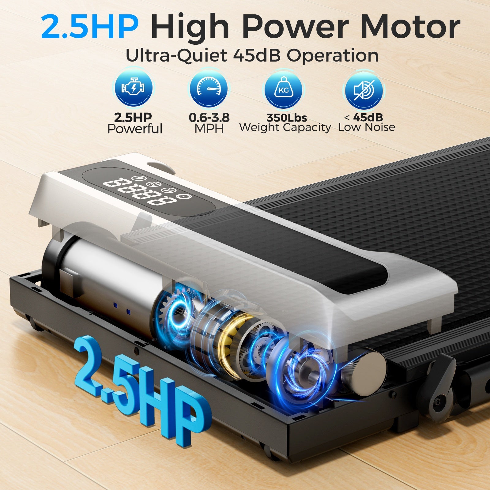 AITEID Walking Pad, 2.5 HP Under Desk, 2in 1 Foldable for Home, Walking Pad with Handle Bar, Widened Running Belt with Remote Control & LED Screen