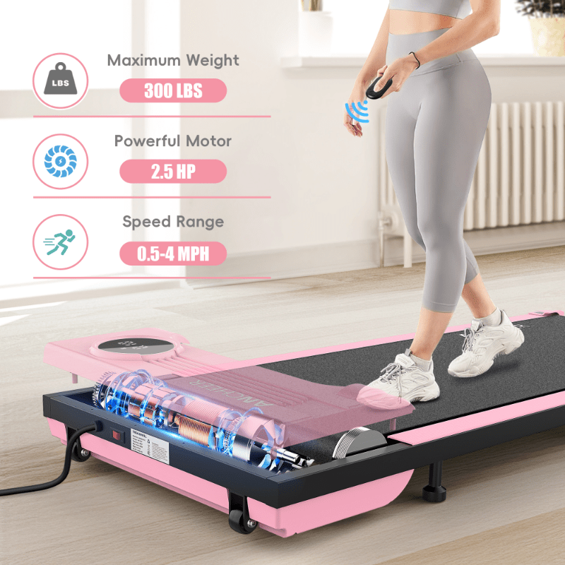Electric Under Desk Treadmill Remote Control\u002F 2 Seconds Folding\u002F 300 Lbs Large Load Capacity Home Office Gym Silent Space Saving (Thickened Non-Slip Walking Mat)