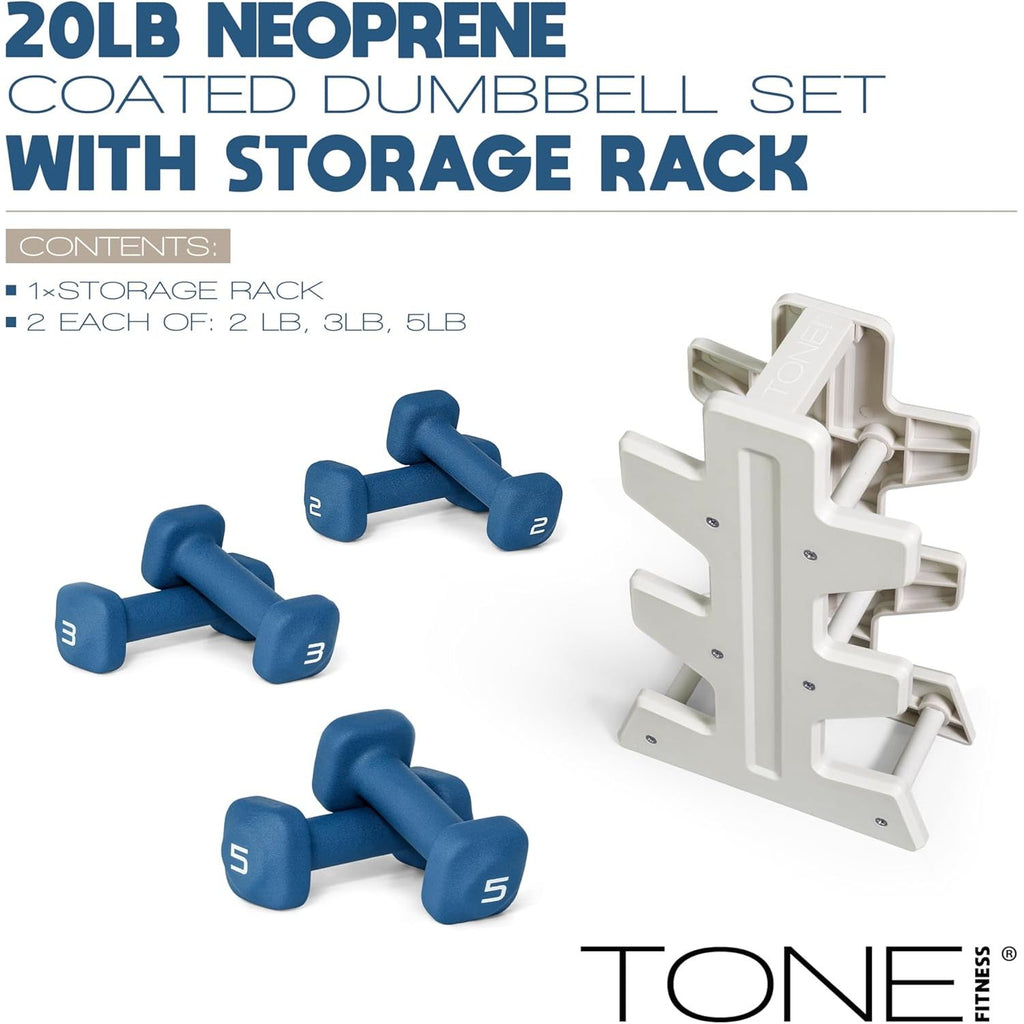 WF ATHLETIC SUPPLY 20 lbs SET of Neoprene Zen Dumbbells with Rack- Black
