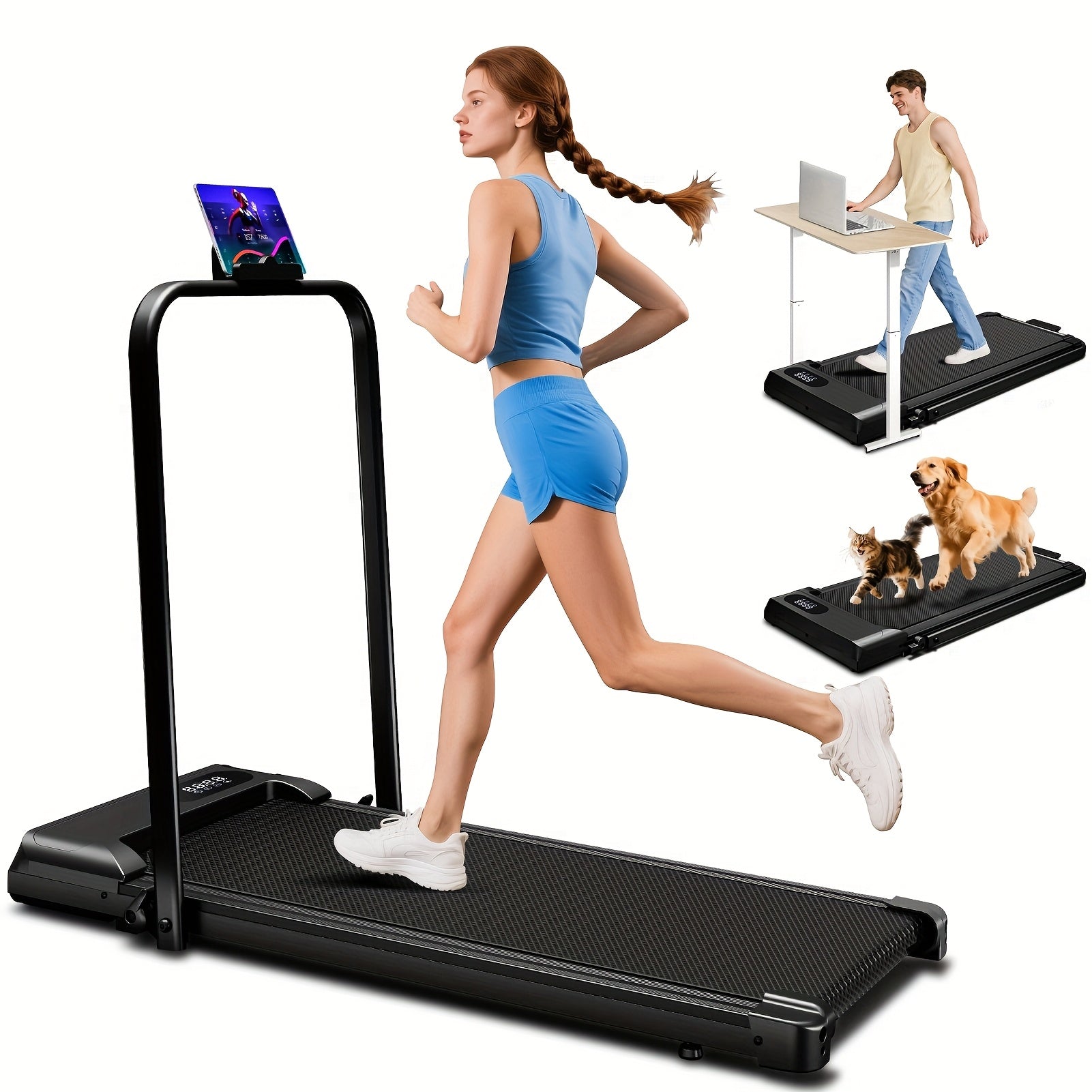 AITEID Walking Pad, 2.5 HP Under Desk, 2in 1 Foldable for Home, Walking Pad with Handle Bar, Widened Running Belt with Remote Control & LED Screen