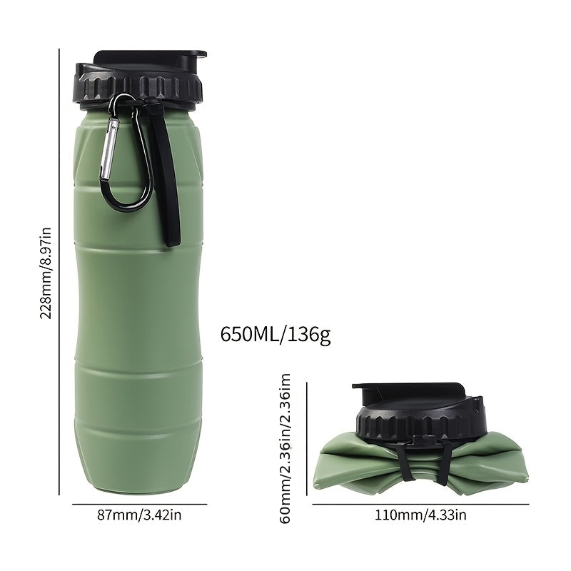 21.98oz Silicone Foldable Water Cup, Lightweight Outdoor Sports Water Bottle, Portable Water Bottle with Straw, Lanyard and Hook for Easy Storage, Suitable for Both Men and Women, Ideal for Fitness, Hiking, Cycling, and Camping