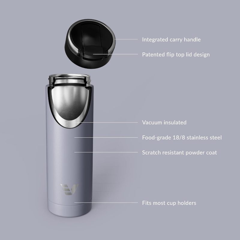 1 Maxi Stainless Steel Water Bottle 26Oz | Double Wall Vacuum Insulated, Integrated Carry Handle, Leak Proof Flip Top Lid, Lightweight, Stylish - Lilac