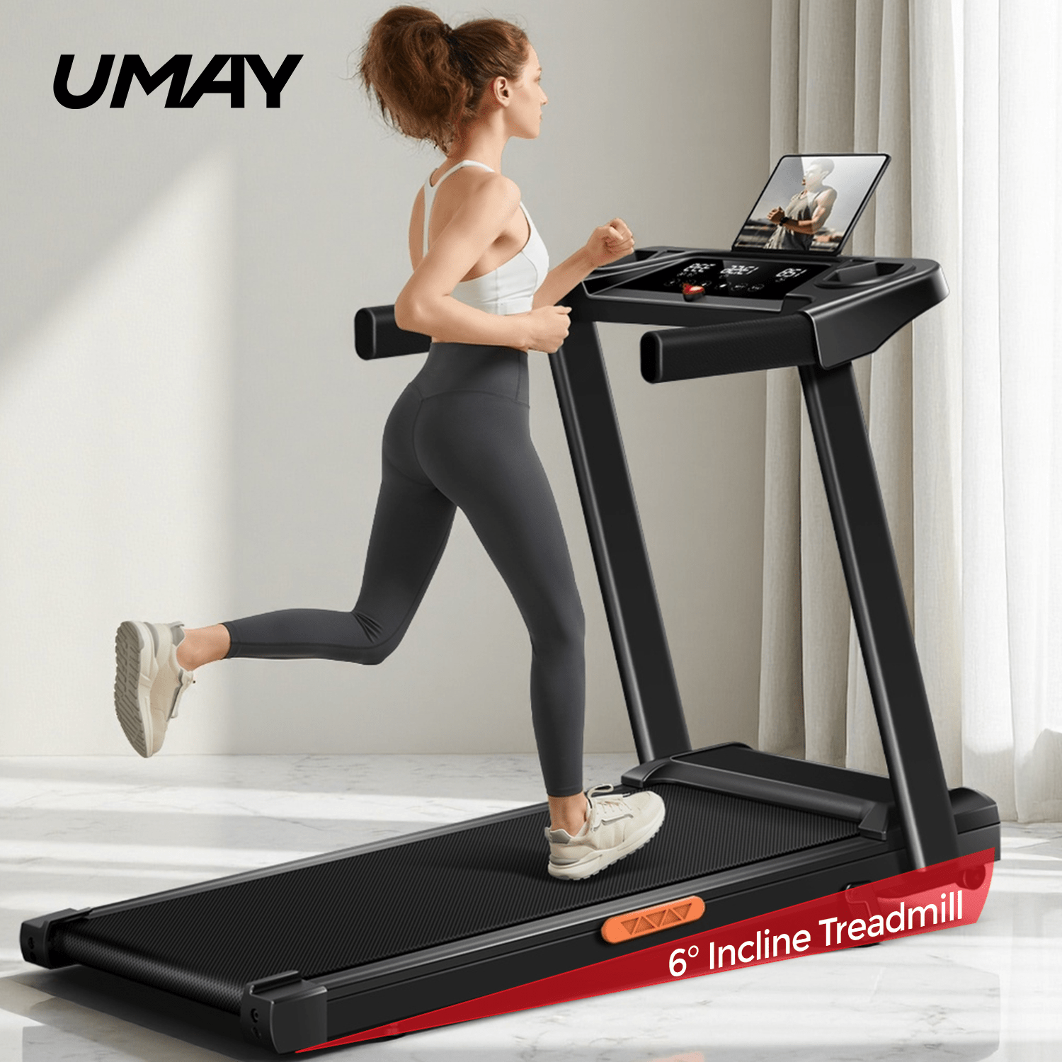 4-in-1 Treadmill with 6% Incline, Portable Treadmills for Home with Handle, Foldable Treadmills for Home and Office, 300 Lbs Weight Capacity, Three Touch Screen