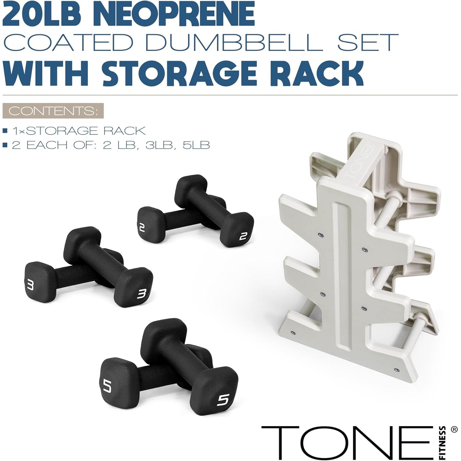 WF ATHLETIC SUPPLY 20 lbs SET of Neoprene Zen Dumbbells with Rack- Black