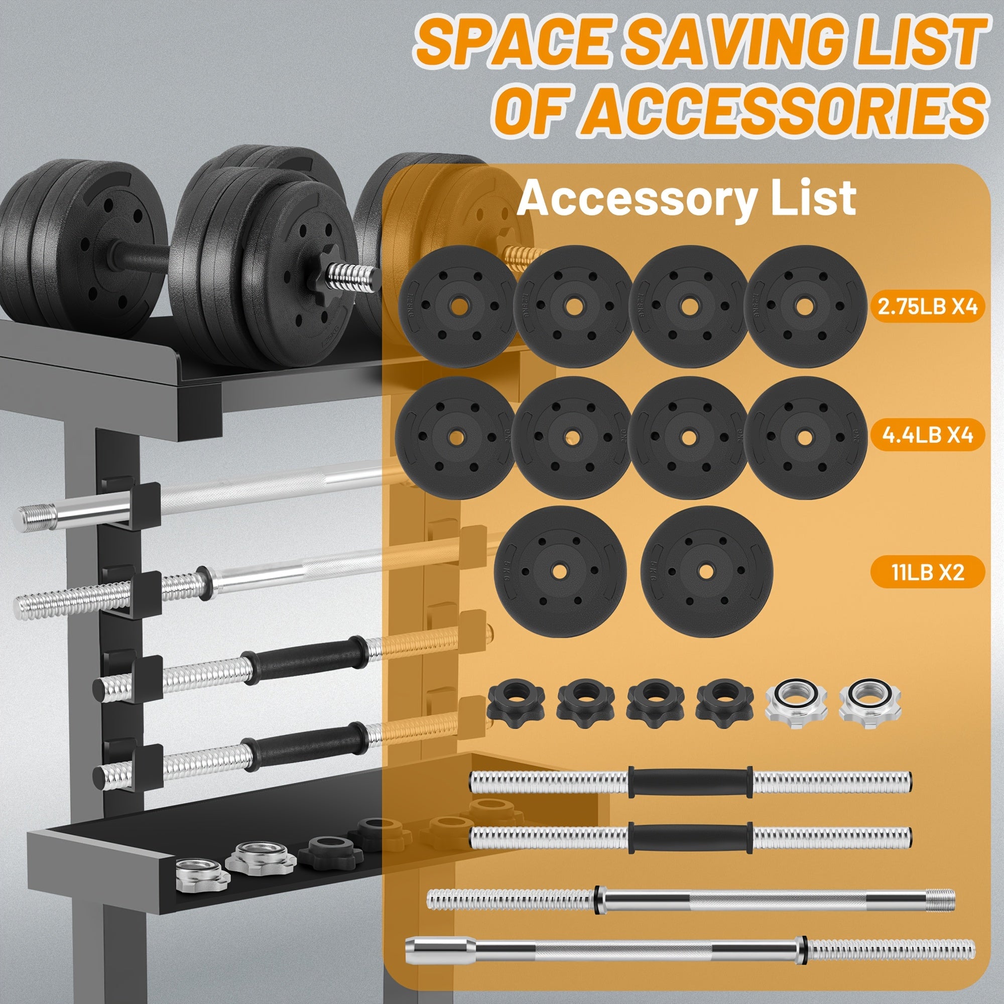 70LB 2 In 1 Adjustable Dumbbell Set With Connecting Rod, Lifting Dumbbells Used As Barbell For Whole Body Workouts