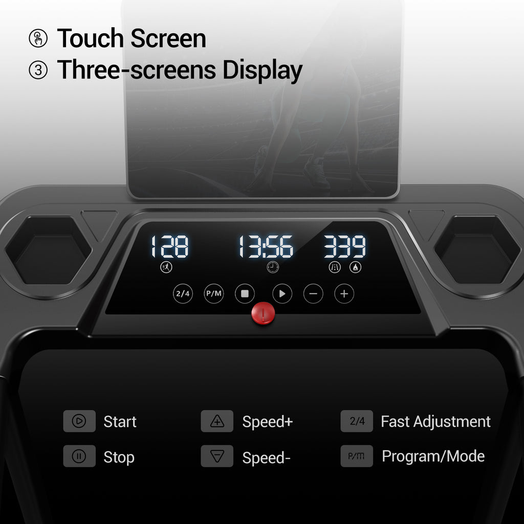 4-in-1 Treadmill with 6% Incline, Portable Treadmills for Home with Handle, Foldable Treadmills for Home and Office, 300 Lbs Weight Capacity, Three Touch Screen