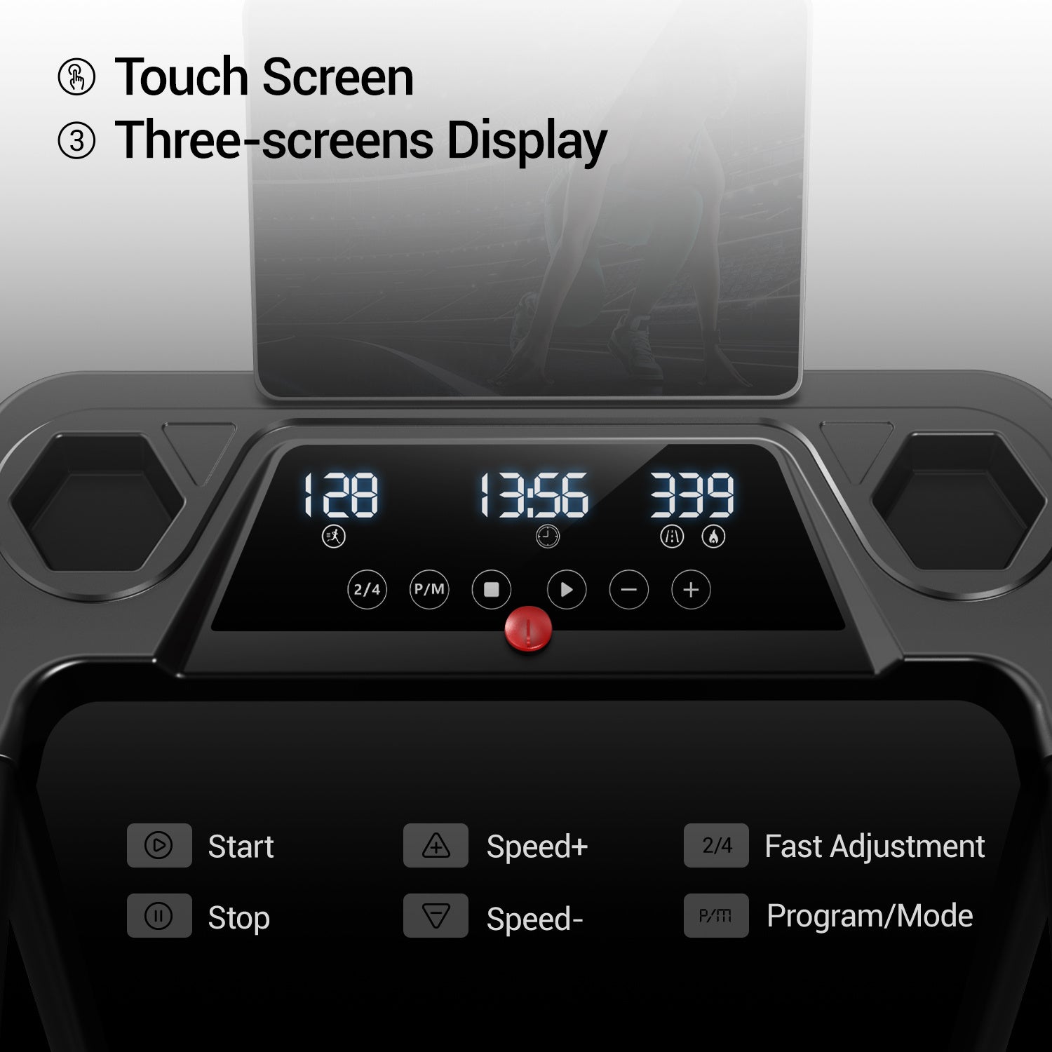 4-in-1 Treadmill with 6% Incline, Portable Treadmills for Home with Handle, Foldable Treadmills for Home and Office, 300 Lbs Weight Capacity, Three Touch Screen