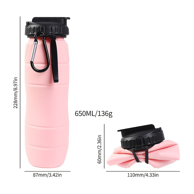21.98oz Silicone Foldable Water Cup, Lightweight Outdoor Sports Water Bottle, Portable Water Bottle with Straw, Lanyard and Hook for Easy Storage, Suitable for Both Men and Women, Ideal for Fitness, Hiking, Cycling, and Camping
