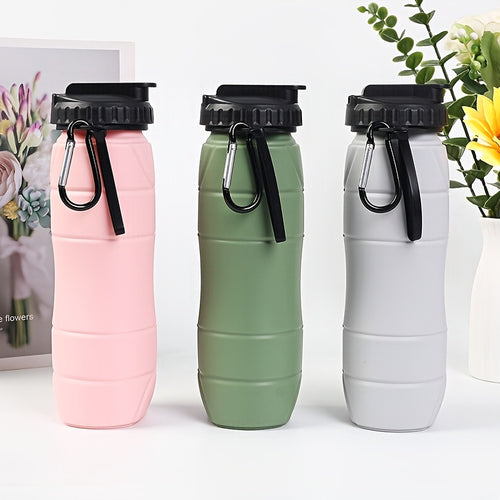 21.98oz Silicone Foldable Water Cup, Lightweight Outdoor Sports Water Bottle, Portable Water Bottle with Straw, Lanyard and Hook for Easy Storage, Suitable for Both Men and Women, Ideal for Fitness, Hiking, Cycling, and Camping