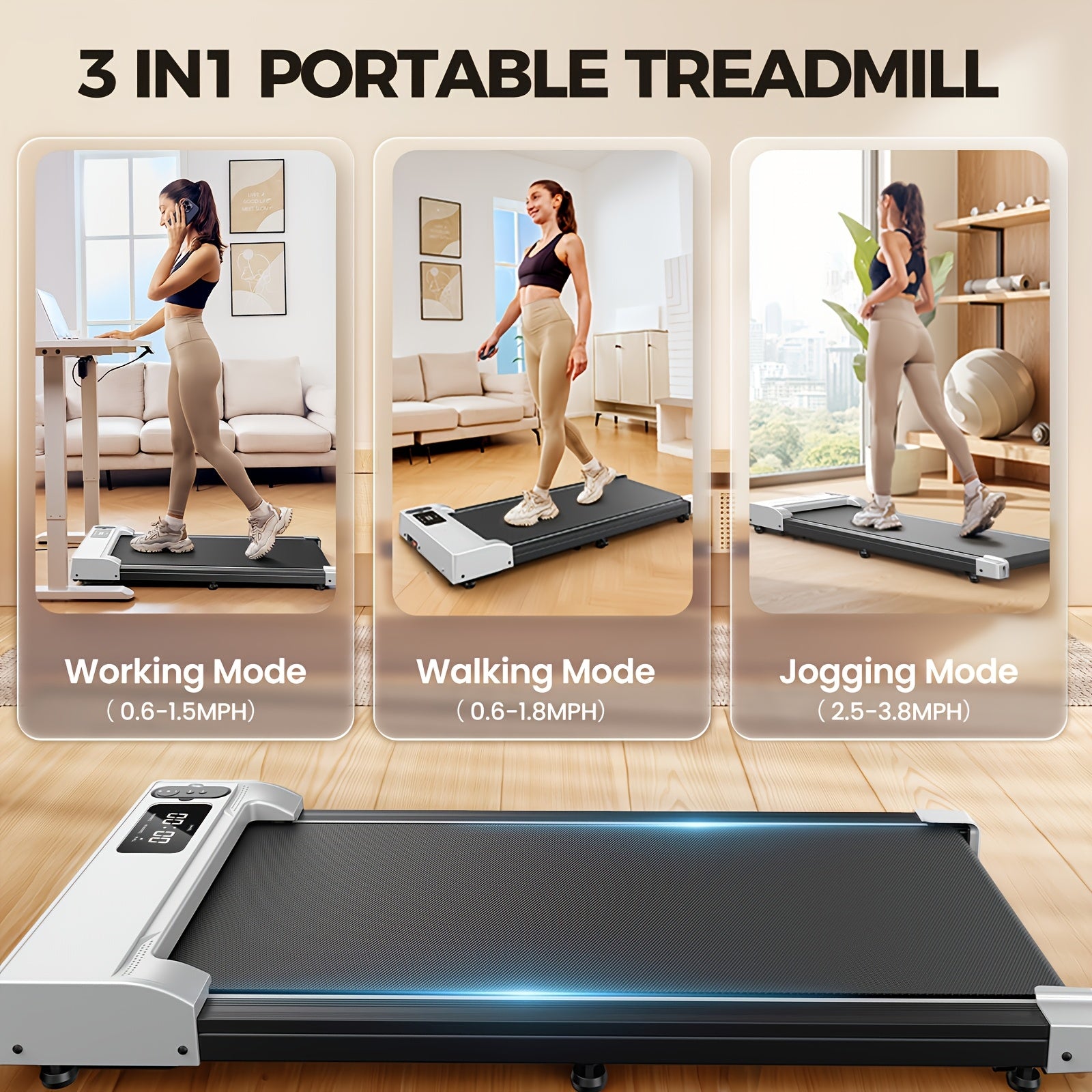 Portable Under Desk Walking Pad Treadmill, Support 2.5HP Lightweight Home Office Fitness Treadmill, 2-in-1 Walking Pad for Walking And Jogging Quiet, 265Lbs Capacity with Remote Control & LED Display, Stepping, Walking Training, Weight Loss for Women