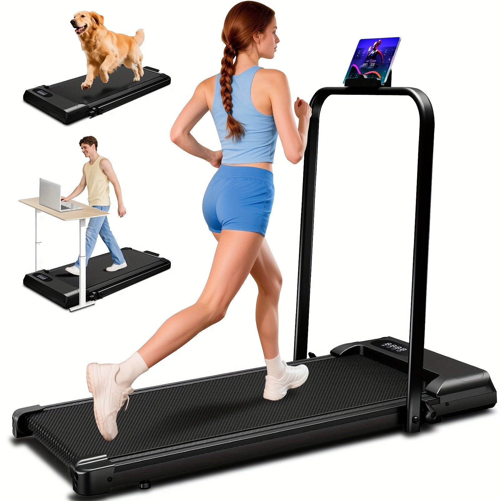 AITEID Walking Pad, 2.5 HP Under Desk, 2in 1 Foldable for Home, Walking Pad with Handle Bar, Widened Running Belt with Remote Control & LED Screen