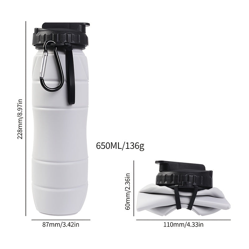 21.98oz Silicone Foldable Water Cup, Lightweight Outdoor Sports Water Bottle, Portable Water Bottle with Straw, Lanyard and Hook for Easy Storage, Suitable for Both Men and Women, Ideal for Fitness, Hiking, Cycling, and Camping