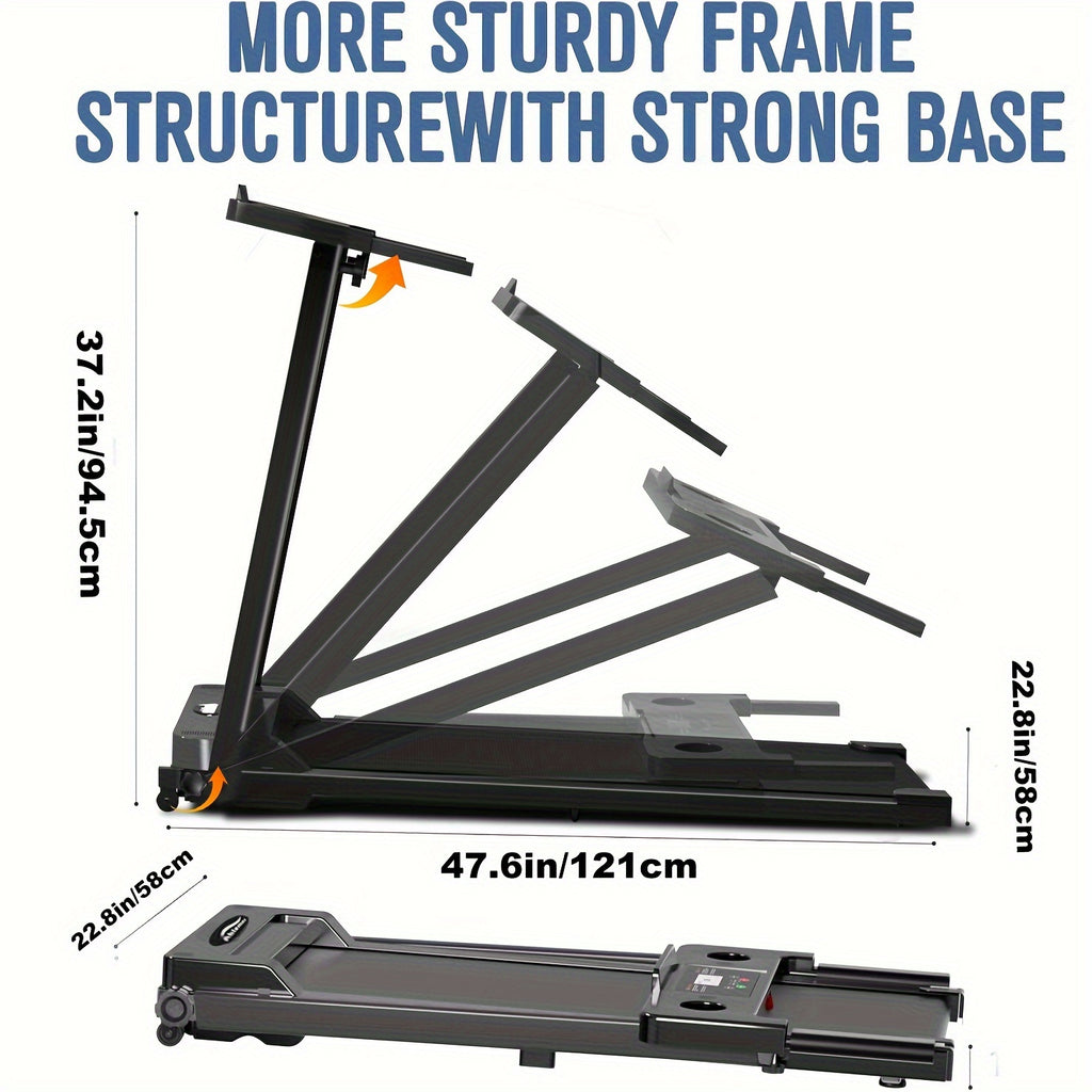 Portable Foldable Treadmill, 3.0 HP Small Treadmills for Home Office with 300 LBS Capacity, Walking Treadmill with Handle Bar, Folding Running Walking Compact Treadmill with LED Display, Without Battery