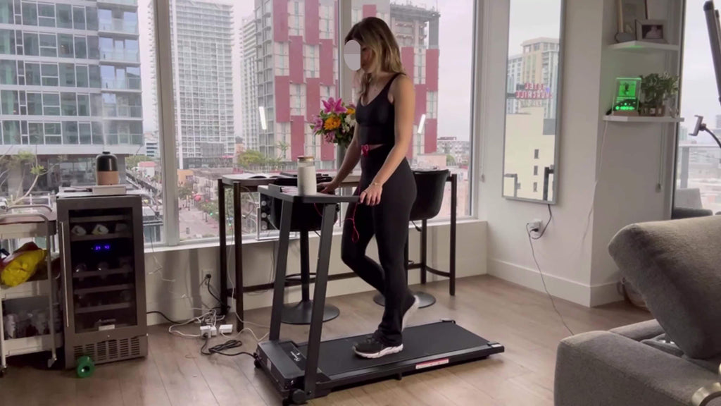 Portable Foldable Treadmill, 3.0 HP Small Treadmills for Home Office with 300 LBS Capacity, Walking Treadmill with Handle Bar, Folding Running Walking Compact Treadmill with LED Display, Without Battery