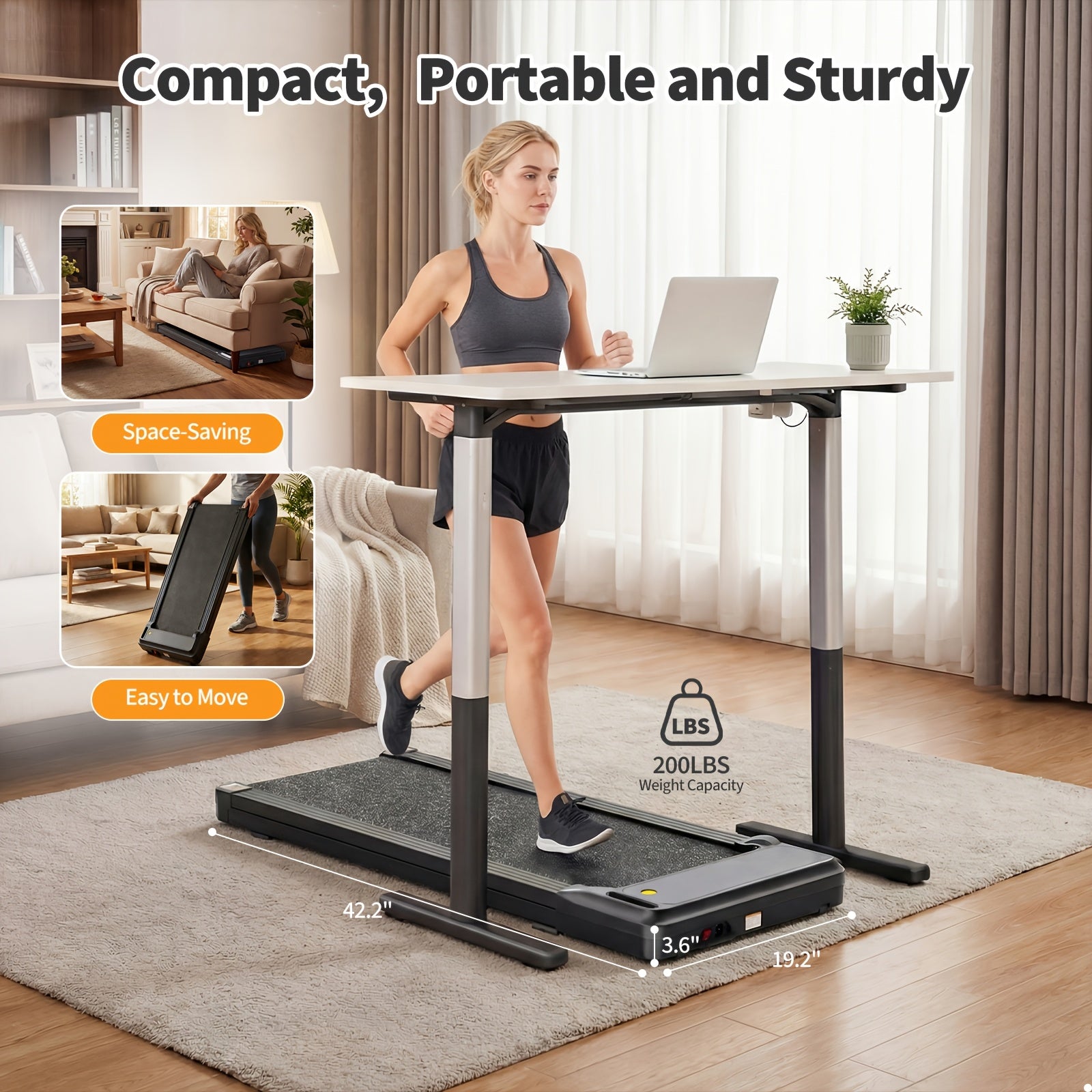 Walking Pad Treadmill for Home, Under Desk Treadmill for Small Space, Portable Design for Home Office Workouts
