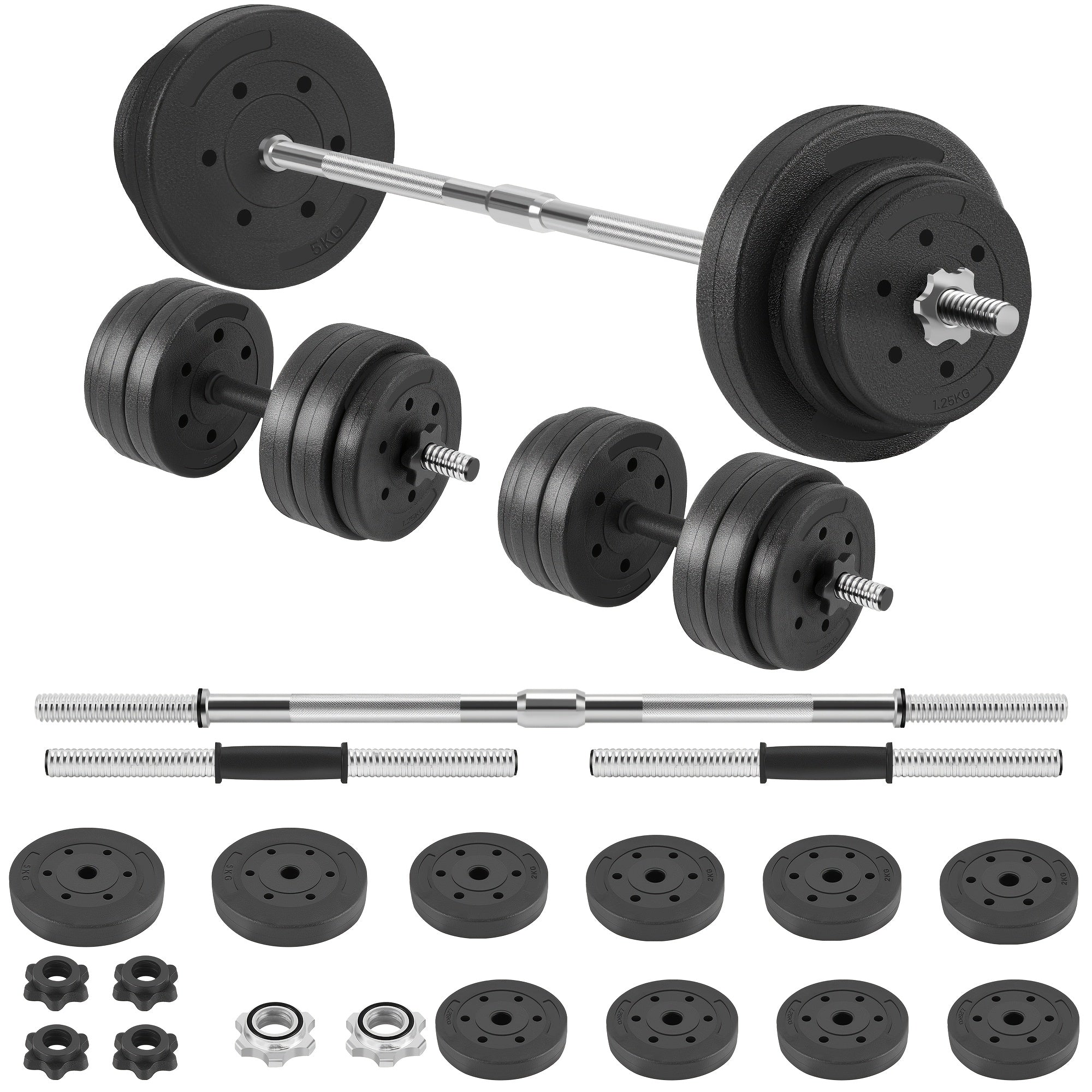 70LB 2 In 1 Adjustable Dumbbell Set With Connecting Rod, Lifting Dumbbells Used As Barbell For Whole Body Workouts
