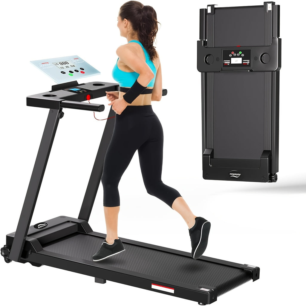 Portable Foldable Treadmill, 3.0 HP Small Treadmills for Home Office with 300 LBS Capacity, Walking Treadmill with Handle Bar, Folding Running Walking Compact Treadmill with LED Display, Without Battery