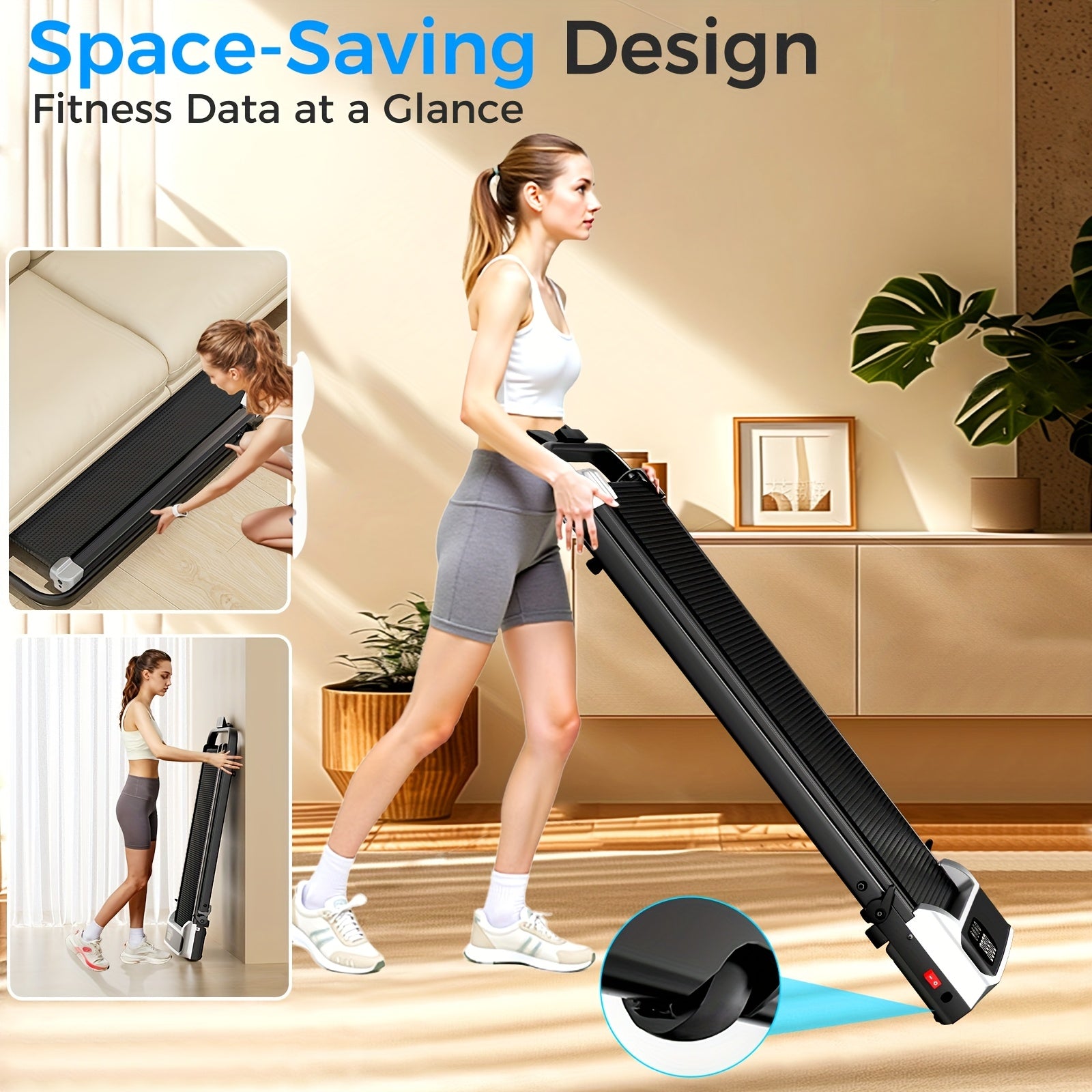 AITEID Walking Pad, 2.5 HP Under Desk, 2in 1 Foldable for Home, Walking Pad with Handle Bar, Widened Running Belt with Remote Control & LED Screen