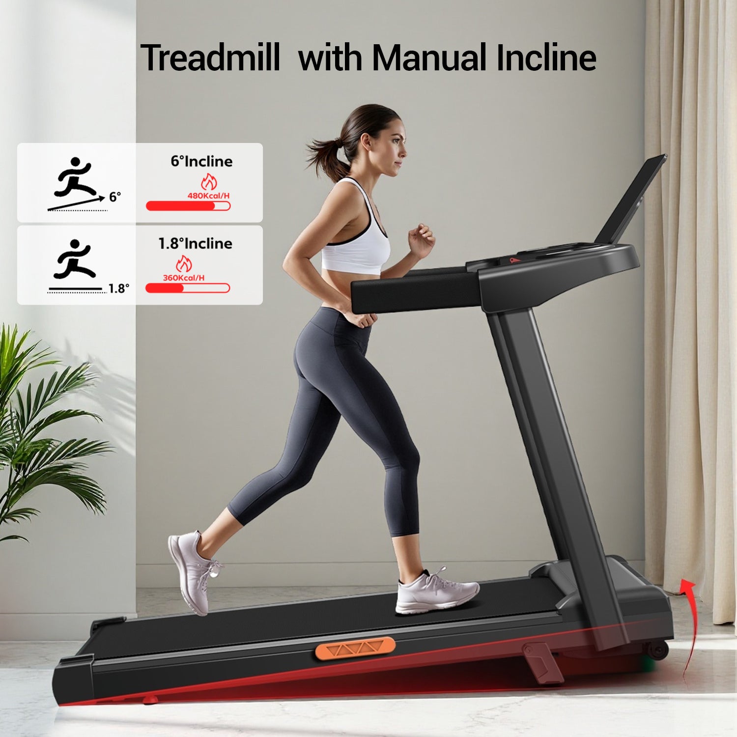 4-in-1 Treadmill with 6% Incline, Portable Treadmills for Home with Handle, Foldable Treadmills for Home and Office, 300 Lbs Weight Capacity, Three Touch Screen