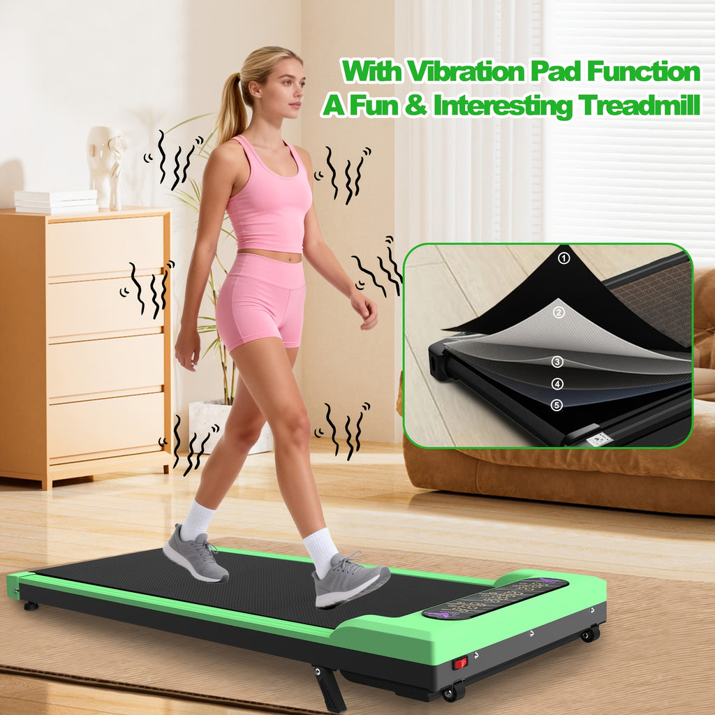 Foldable Treadmill with Handle Bar & Incline, 2in 1 Upgrade Portable Under Desk Walking Pad And Vibration Pad with Remote Control for Home Office Small Spaces
