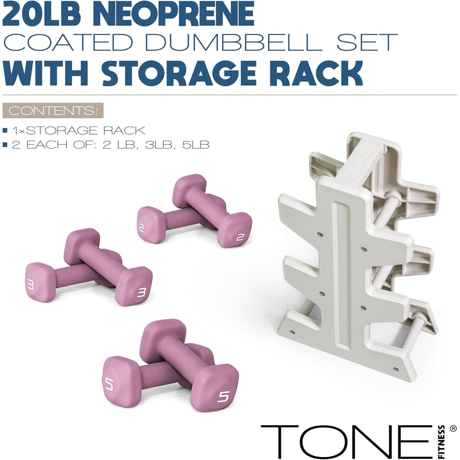 WF ATHLETIC SUPPLY 20 lbs SET of Neoprene Zen Dumbbells with Rack- Black