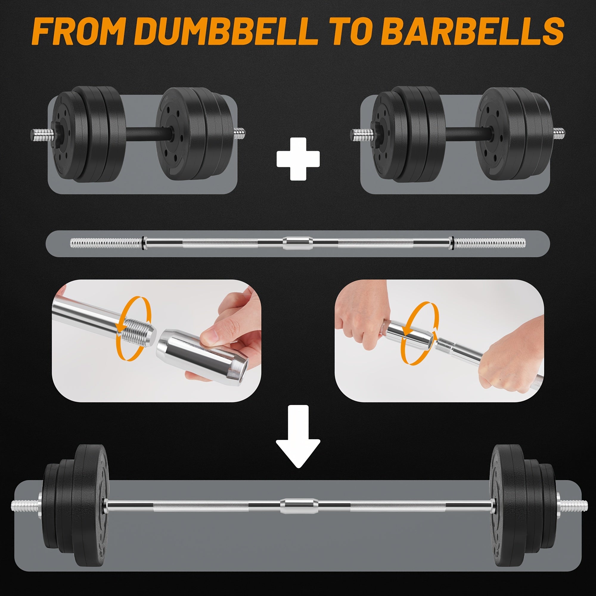 70LB 2 In 1 Adjustable Dumbbell Set With Connecting Rod, Lifting Dumbbells Used As Barbell For Whole Body Workouts