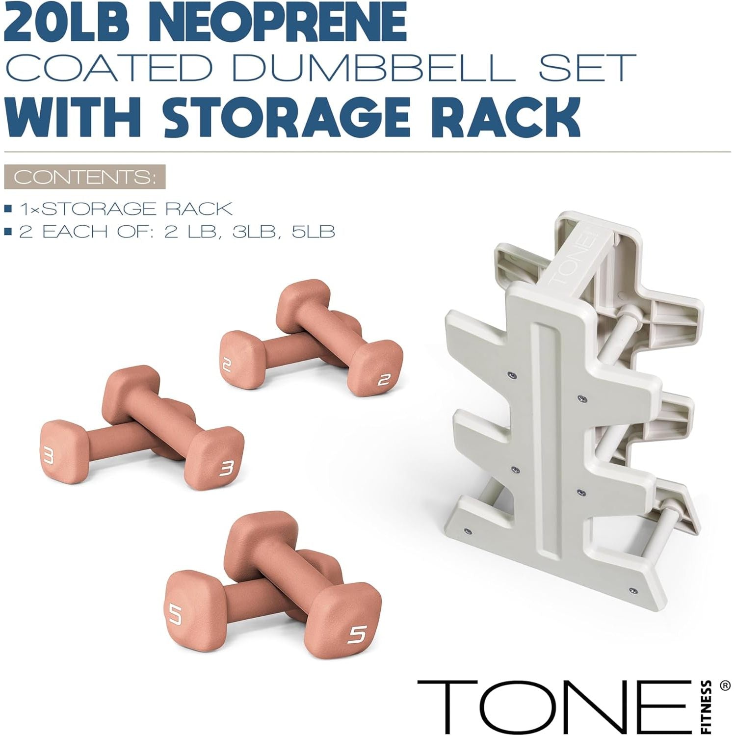 WF ATHLETIC SUPPLY 20 lbs SET of Neoprene Zen Dumbbells with Rack- Black