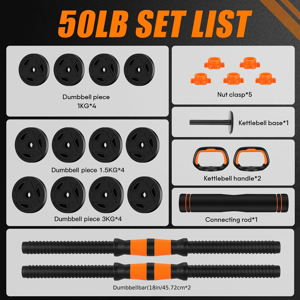 Adjustable Dumbbell Set, 70lbs Free Weight Set with Connector, 4 In1DumbbellsSet Used As Barbell, Kettlebells, Push Up Stand, Fitness Exercises for HomeGymSuitable Menwomen