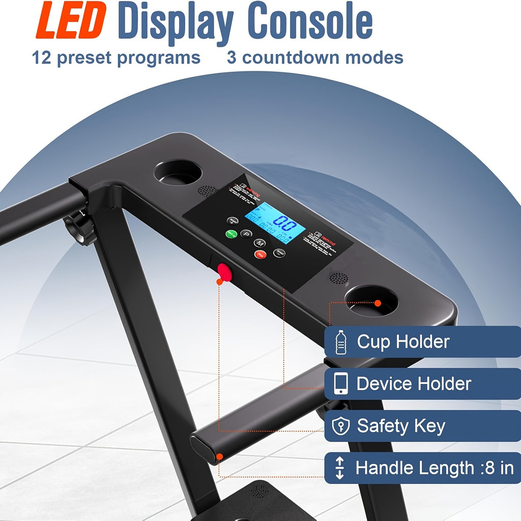 Portable Foldable Treadmill, 3.0 HP Small Treadmills for Home Office with 300 LBS Capacity, Walking Treadmill with Handle Bar, Folding Running Walking Compact Treadmill with LED Display, Without Battery