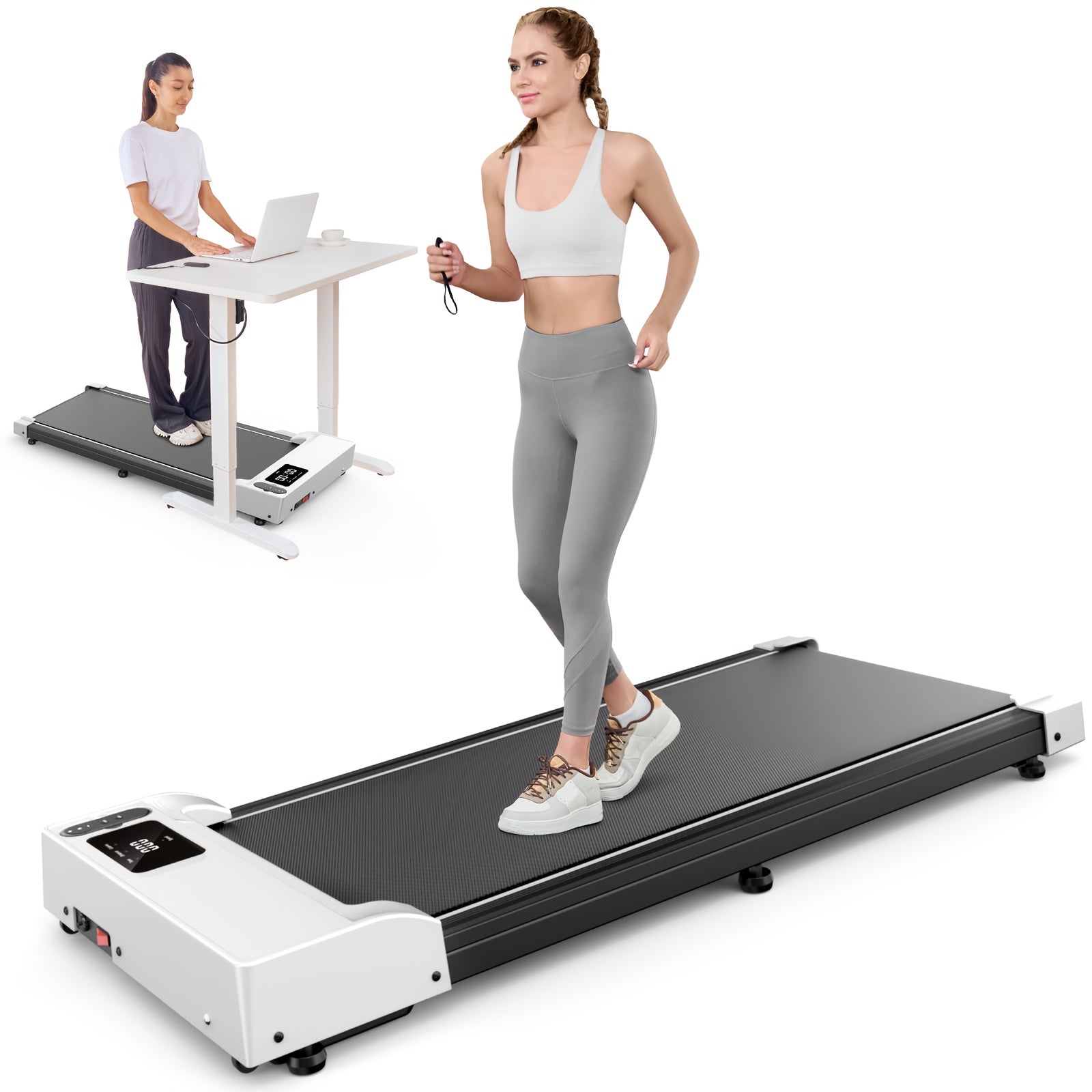 Portable Under Desk Walking Pad Treadmill, Support 2.5HP Lightweight Home Office Fitness Treadmill, 2-in-1 Walking Pad for Walking And Jogging Quiet, 265Lbs Capacity with Remote Control & LED Display, Stepping, Walking Training, Weight Loss for Women