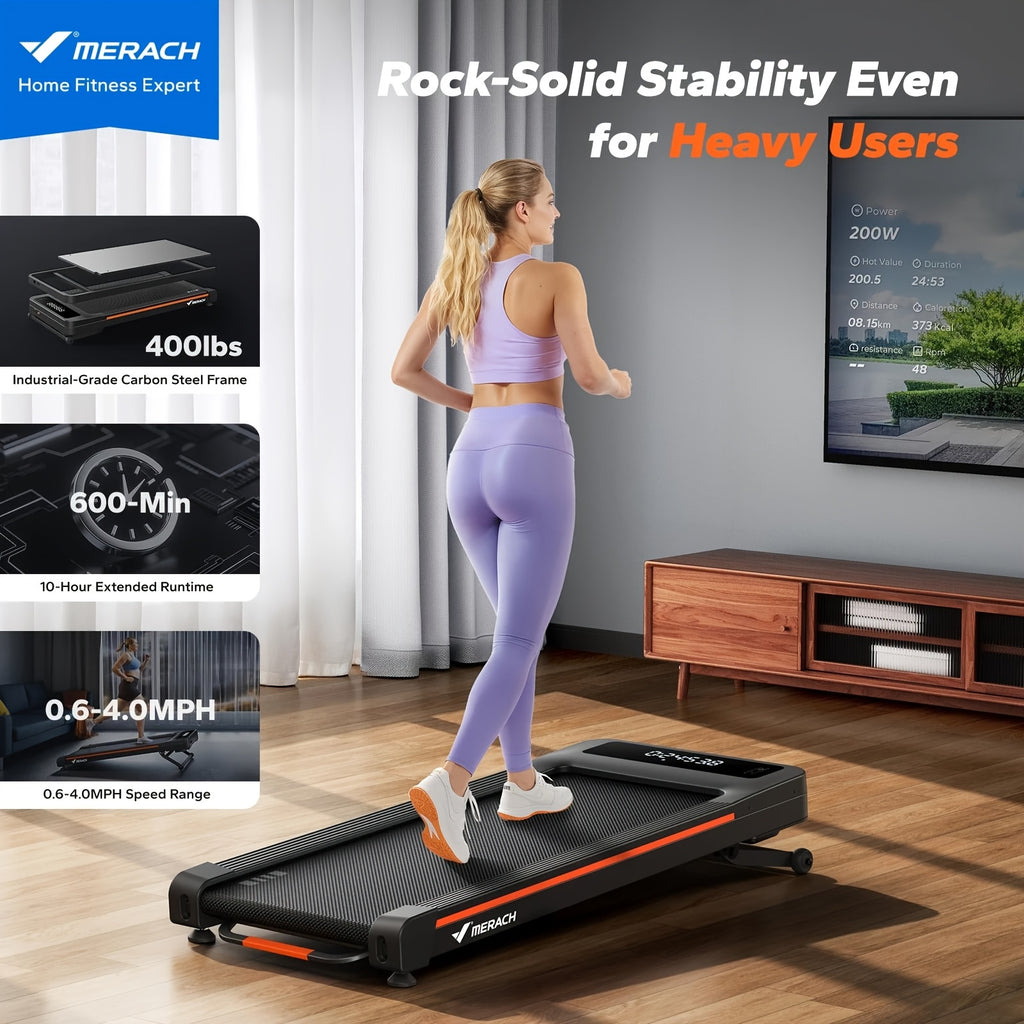MERACH W50 Treadmill Featuring a 12% Automatic Incline, a 3.5 HP Motor Designed for Under-Desk Use, Capable of Supporting Up to 400 Lbs, Equipped with Remote Control And App Functionality